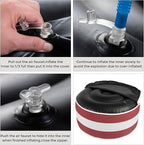 FUNHOME Inflatable Outdoor Ottoman with Air Pump,20"x9" Portable Patio Pouf,Water Resistant,Fade-Resistant,Round Blow Up Footrest Stools for Home Garden Camping Travel(Red White)