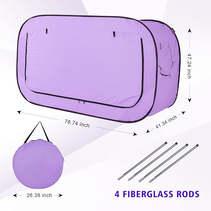 Bed Tent Twin Bed Canopy Portable Dream Tent for Adult Indoor Sleeping Tents with 2 Doors Breathable Private Space Tents, Violet