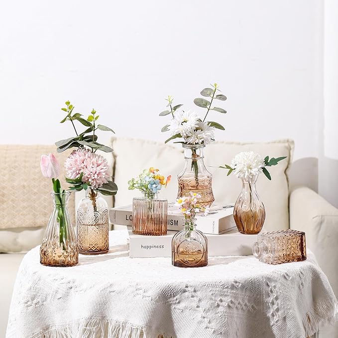 Bud Vases in Bulk 30, Glass Vases for Centerpieces, Small Vases for Flowers, Small Flower Vases for Centerpieces, Mini Vintage Vases, Amber Bud Vase for Wedding Table Decor