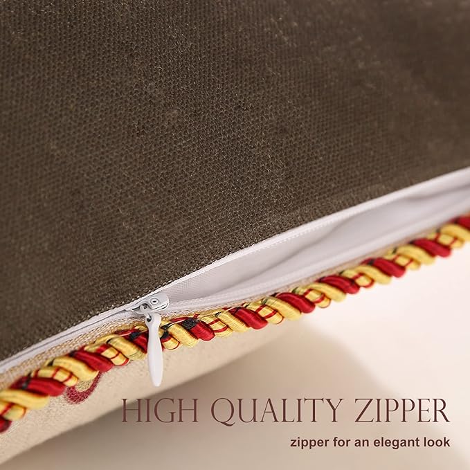 patdrea Designer Throw Pillow Covers Set of 4,Vintage Red Linen Pillowcases with Flower and Birds Pattern Pillows Cover for Couch,Farmhouse Decorative Cushion for Bed Living Room Outdoor Car