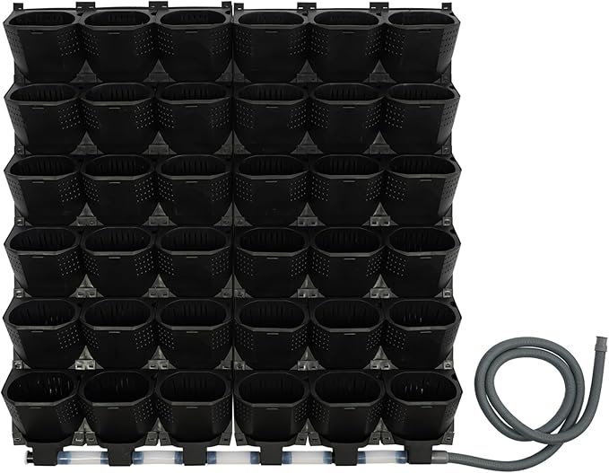 36 Pockets Hanging Planter Bags, Vertical Wall Mounted Plant Planting Grow Bags, Stackable Wall Planter with Timer, Self Watering Hanging Planters for Outdoor Indoor Garden-Black