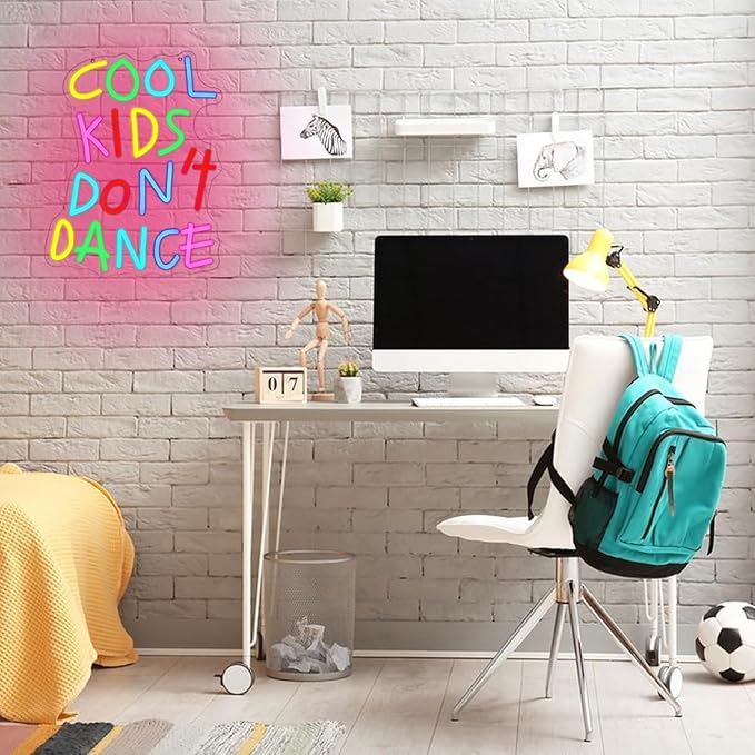 Cool Kids Don't Dance Neon Sign for Wall Decor, Cool Kids Letter Neon Light Wall Art, Dimmable Colorful Classroom LED Light Up Sign for Bedroom, Library, Classroom, Bookstore