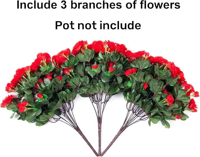 Artificial Faux Flowers Plants for Outdoor Outside Fall Decor, Fake Silk Red Camellia UV Resistant Look Real for Planter Porch Patio Balcony Garden Table Indoor, 3 Large Bundles