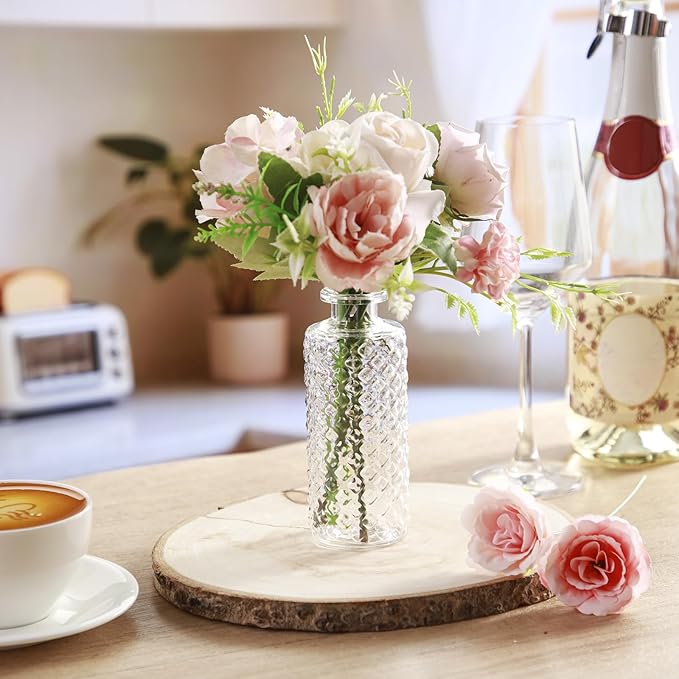 Honeydak Set of 24 Plastic Bud Vases, Vintage Decorative Mini Flower Vases Bulk for Table Centerpieces, Wedding Reception, Home Decor, Housewarming Gifts (Micro-Diamond)