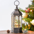 Christmas Snow Globe Lantern Lighted Church Musical Snow Water Lantern Swirling Glittering Home Decoration and Gift, Battery Operated or USB Powered