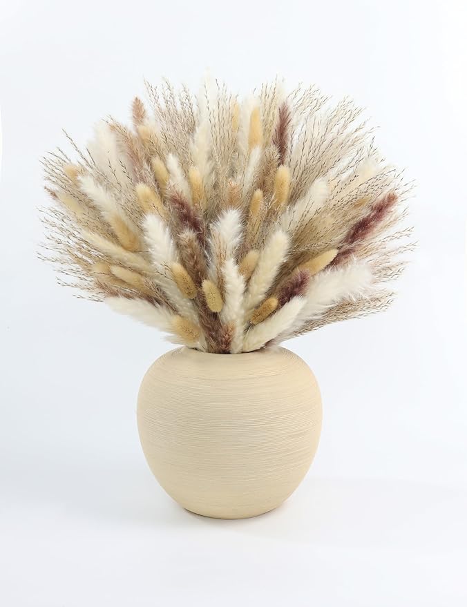 xin's convey 110pcs Dried Pampas Grass Decoration, Dried Flower Bouquet in Vase, Reed Grass Bouquet for Boho Floral Home, Wedding Party Centerpiece, Rustic Farmhouse Decoration.(Brown)
