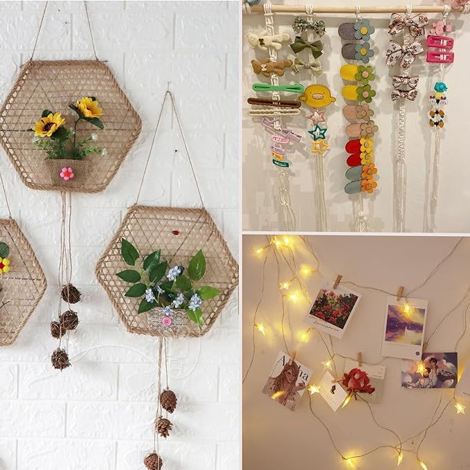 Small Clothes Pins for Photos,100PCS Mini Wooden Clothes Pins with 328 Feet Jute Twine,1.4 inch Tiny Clothes Pins for Photos,Crafts,Hanging Pictures,Baby Shower,Clip Photo Holders