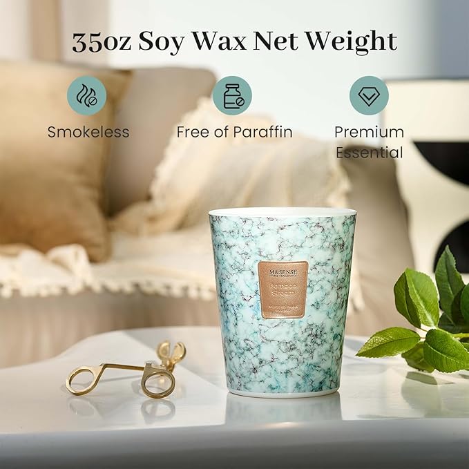 M&SENSE BambooStream Scented Candles for Home, 3-Wick Highly Scented Jar Candles, Extra Large Candle 35 Oz 150 Hours Long Lasting Burning, Relaxing Aromatherapy Candle for Stress Relief, Meditation