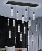16-Lights Modern Crystal Rectangular Chandeliers LED Pendant Light for Kitchen Island High Ceiling Chandelier for Dining Room Entrance Foyer Living Room Black