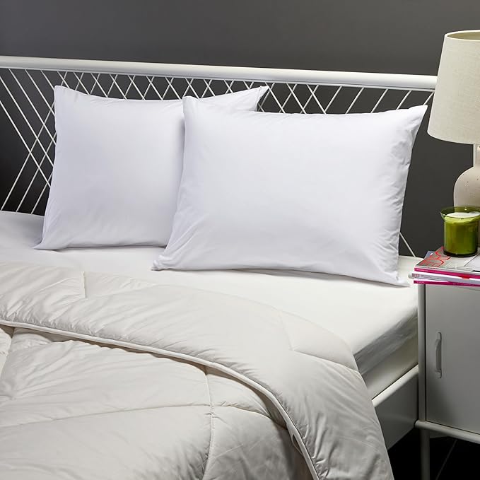 Amazon Basics Down Alternative Bed Pillows and Pillow Protector Case 2-Piece Set, 26 in x 20 in, Soft Density, Standard - Pack of 2, White