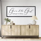 Give It To God And Go To Sleep Sign Wall Decor 40x15 Inch Large Farmhouse Master Bedroom Above Bed Hanging Wall Art Rustic Guest Room Wood Framed Over Bed Wall Decoration (Black)