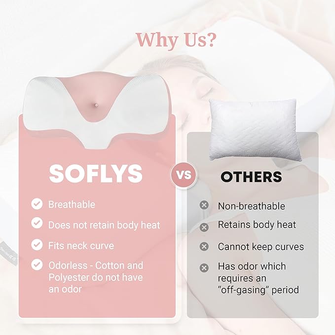 Ergonomic Contour Design Deep Sleep Pillow, Ideal for Side and Back Sleepers, Orthopedic Cervical Shape Gently Cradles The Head, Providing Neck Support and Shoulder Pain Relief [Pink]