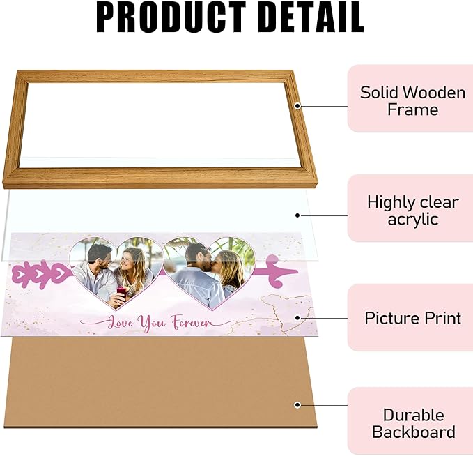Gifts for Him/Her - Personalized Photo Frame with Love Design, Wall Mount or Tabletop Display, Romantic Gifts for Boyfriend Girlfriend Anniversary Birthday Valentine's
