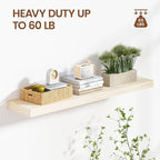 Heimlove 36 inch Floating Shelves for Wall,2 Packs Natural Pine Solid Wood Bathroom Shelf Over Toilet Decor and Storage 8 inches Deep for Kitchen Bedroom Office & Living Room Display Wall Decor