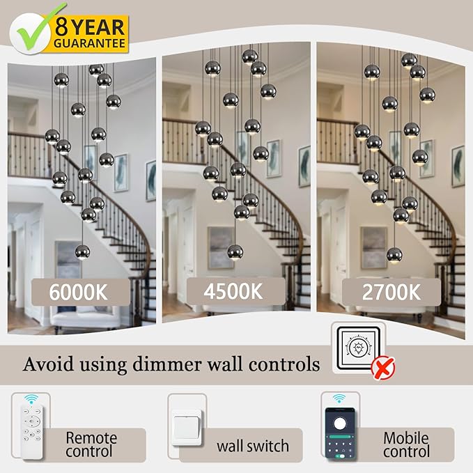 Staircase Chandelier Modern Crystal Pendant Light Large Chandeliers for High Ceilings Crystal Raindrop Chandelier High Ceiling Light for Living Room Stair Entryway Hallway Foyer D24''xH118''