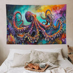 Octopus Tapestry Octopus Tapestries Ocean Navy Coastal Fabric Wall Hanging Aesthetic Space Indoor Outdoor Wall Art Tablecloth Bedspread for Bedroom Dormitory Living Room Home Decor 40"x60"