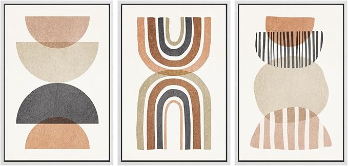 SIGNWIN Framed Canvas Print Wall Art Set Geometric Rainbow Semi-Circle Collage Abstract Shapes Illustrations Modern Art Contemporary Minimal Ultra for Living Room, Bedroom, Office - 16"x24"x3 White