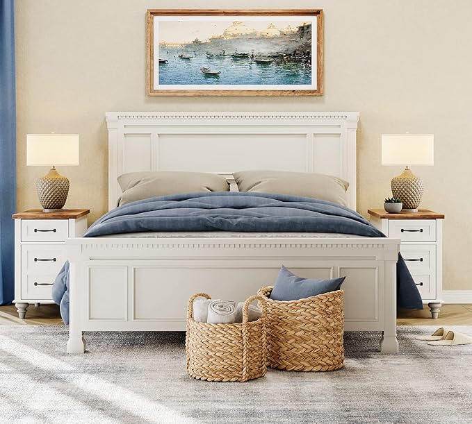 WAMPAT 2 Pack Off White End Table with Charging Station, Wood Side Sofa Table with Drawer and Storage Cabinet, Modern Nightstand with Power Outlets & USB Ports for Living Room, Bedroom