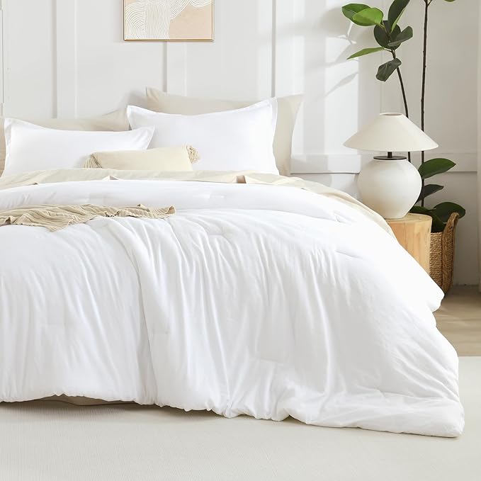 Litanika Comforters Twin XL Size White, 2 Pieces Lightweight Solid Bedding Set & Collections, All Season Fluffy Bed Set (68x92 Inches Comforter & 1 Pillowcase)