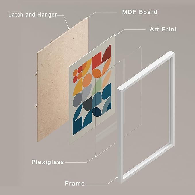 SIGNWIN Framed Mid-Century Modern Colorful Geometric Polygons Wall Art, Set of 4 Abstract Geometric Wall Decor Prints, Nature Wilderness Wall Décor for Living Room, Bedroom - 12"x16" White