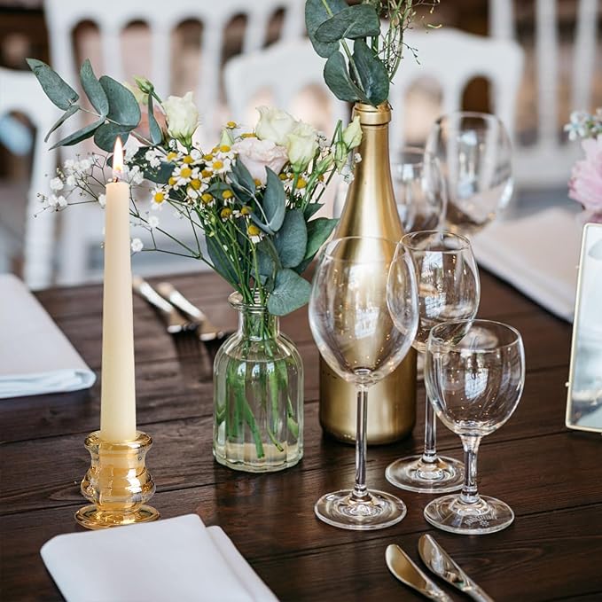 12pcs Gold Candlestick Holders- Taper Candle Holders for Table Centerpiece- Glass Candle Holder for Wedding, Dinner Table, Party and Festival Decoration