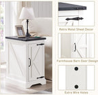 JXQTLINGMU Farmhouse Nightstand Set of 2 with Charging Station, 17" D Rectangular End Table with Barn Door & Adjustable Storage Shelf, Wood Rustic Sofa Side Table for Living Room, Bedroom, White