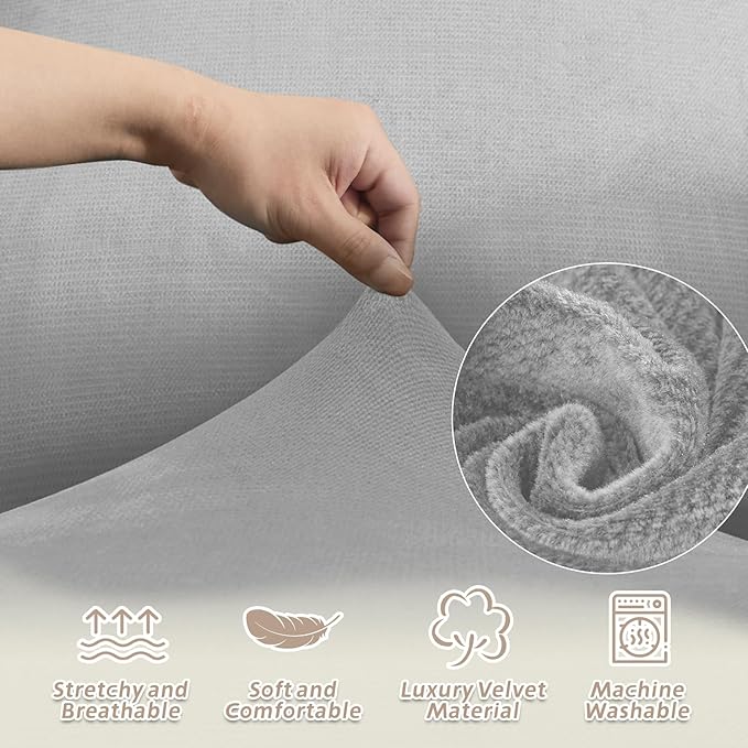 Arfntevss Sectional Recliner Couch Covers Velvet Washable Corner Sectional Sofa Cover for Reclining Stretch Soft Thick L Shape Recliner Slipcover Set (5 Seat with 1 Console Cover, Silvery Gray)