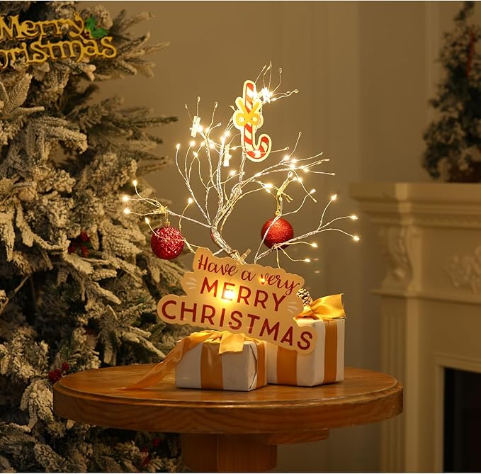 2 Pack Money Tree Gift Holder 108 LEDs Lighted Fairy Light Spirit Tree Graduation Decorations Battery/USB Powered Light Up Display Twig Gift Card Tree with 22 Clear Clips for Card Photo Memo