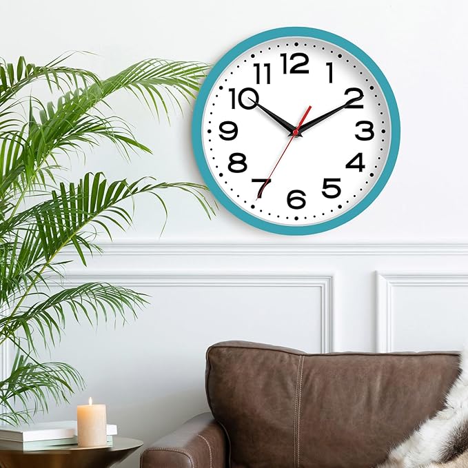 Wall Clock Silent Non-Ticking Modern Clock Battery Operated 8 Inch Small Classic Analog Decorative for Kitchen, Living Room, Office, Bedroom, Bathroom (Blue)