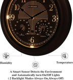 CLXEAST 18 Inch Illuminated Outdoor Indoor Atomic Analog Wall Clock with Temperature & Humidity, Lighted Outdoor Clocks for Patio Large Waterproof with Thermometer,Bronze Finish,House Warming Gifts