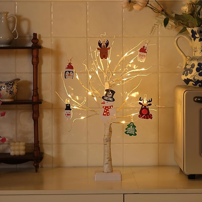 Money Tree Gift Card Holder 24 LED Birch Twig Treelights Battery/USB Powered Light Up Display Twig Gift Card Holder with 22 Clear Clips for Graduation Birthday Wedding Photo (Warm Color)