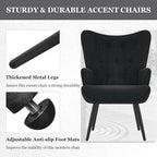 Furnimart Faux Fur Black Accent Chair Wing Back Modern Living Room Chairs, Comfy Armchair Leisure Vanity Guest Chair for Office Vanity Bedroom Waiting Room Black Faux Fur