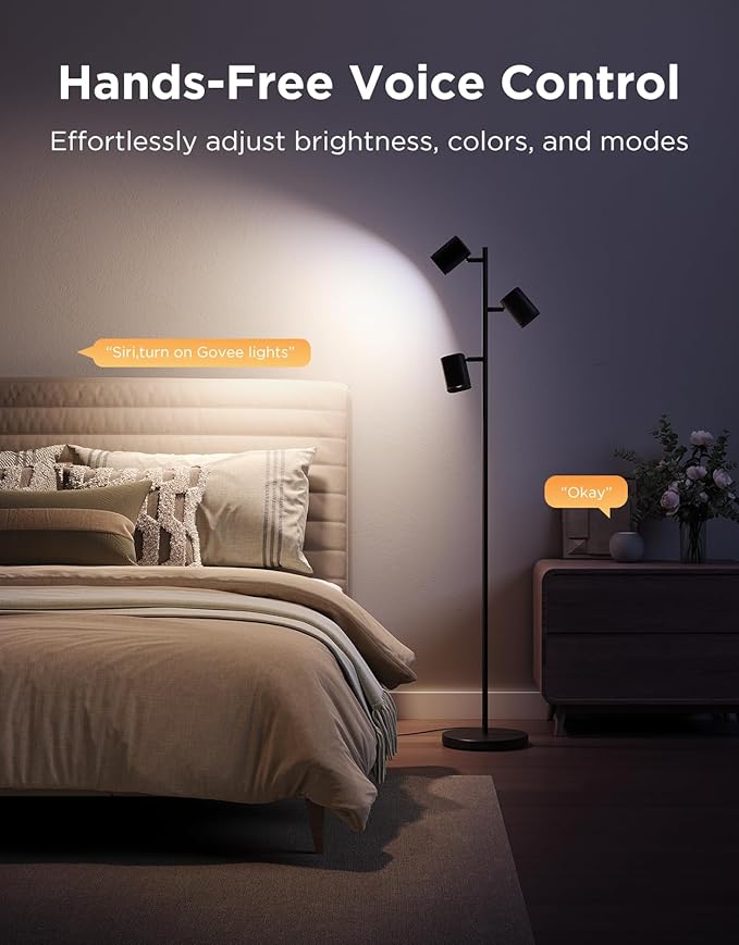 Govee Tree Floor Lamp Compatible with Matter, 3 Rotatable Lights with LuminBlend Technology, Standing Lamp with 64 Dynamic Scenes, Music Sync, Ideal Floor Lamp for Bedroom, Living Room, Reading Room