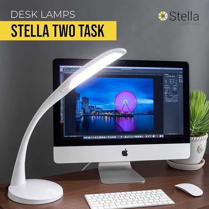 Stella Two Task Lamp, Adjustable Desk Lamp, Dimmable LED Light with Custom Color Temperature for Desk, Home Office, Bedroom, or Living Room, Modern Design for Work, Study, and Reading Needs (12W)