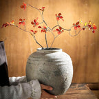 Large Ceramic Flower Vase, 8.66 inch Tall Round Rustic Farmhouse Vase for Home Decor, Wide Mouth, Living Room Shelf Decor, Enterway, Table