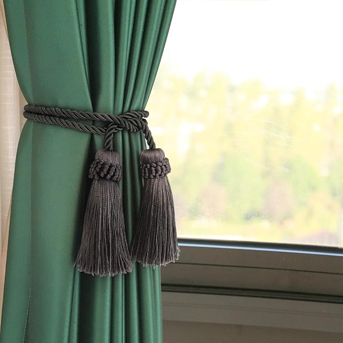 Fenghuangwu Curtain Tiebacks Handmade Decorative Curtain Holdbacks Rope with Tassel (Charcoal, 2P)