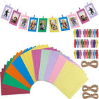Colorful Paper Photo Frame 30 Pcs DIY Creative Retro Kraft Paper Polaroid Films Hanging Album Frame with Mini Clips and Hemp Ropes for Home Dorm Office 6 inch 10 Colors