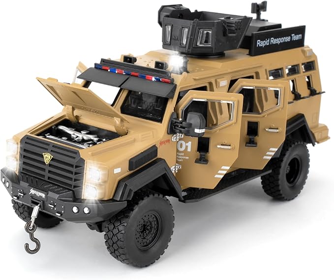 Compatible for 1:24 Alloy Armored Car Model, Collectible Diecast Saber-Toothed Tiger Explosive Protected Vehicle Toy, Pull Back Toy Car with Sound and Light for Adult Kids (Yellow)