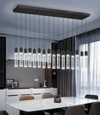 16-Lights Modern Crystal Rectangular Chandeliers LED Pendant Light for Kitchen Island High Ceiling Chandelier for Dining Room Entrance Foyer Living Room Black