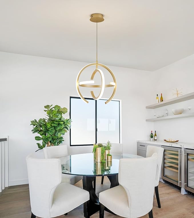 Q&S Modern Led Chandelier Gold Round Globe LED Hanging Pendant Light Fixtures for Entryway Kitchen Island Dining Room Living Room