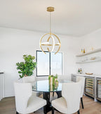 Q&S Modern Led Chandelier Gold Round Globe LED Hanging Pendant Light Fixtures for Entryway Kitchen Island Dining Room Living Room