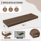 24 Inch Floating Shelves, 8 Inch Deep Floating Shelves for Wall, Hanging Shelf with Invisible Brackets, Deep Shelves for Bathroom, Bedroom, Living Room, Walnut, Set of 2