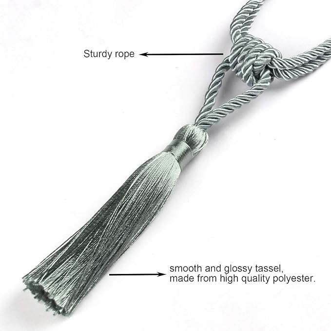Fenghuangwu Curtain Tiebacks Tassel Tie-Backs, Rope Curtain tie Backs Handmade Curtain Holdbacks Made from Polyester (Light Blue, 2p)