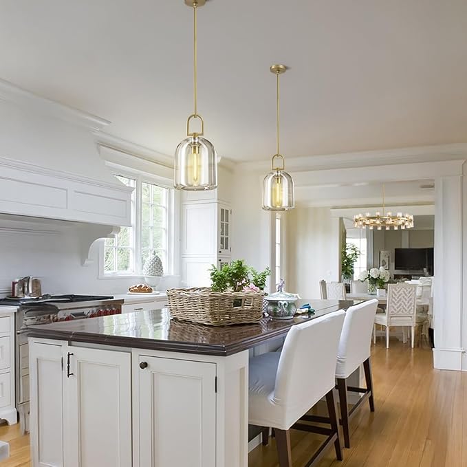 Crystal Brass Pendant Light Fixtures, Modern 8inch Pendant Lights Kitchen Island, Island Lights for Kitchen,Crystal and Gold Pendant Light, Indoor Pendant Lighting,E12 Bulb Included