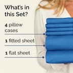 King Sheets Set 6 Piece - Includes 4 Pillowcases - Bed Sheets King Size - Soft Hotel Luxury Bedding - Cooling, Comfy, Cozy & Breathable - 1 Flat & 1 Fitted & 4 Pillowcases w/ Deep Pockets - Royal Blue