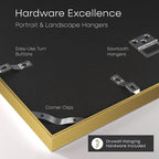 Homeforia 24x36 Gold Picture Frame, High End Metal 24 x 36 Large Poster Frames with Mat 20 by 30 inch Photo, 24x36 Gold Frame Matted to 20x30 for Print, 36x24 Frame, Tempered Glass, Wall Kit, Set of 1