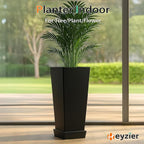 Tall Planters for Outdoor Plants, Large Resin Flower Pots with Saucers for Garden, Front Porch, Patio, Indoor - Set of 2 (Black, 30 inch - 2 Pack)