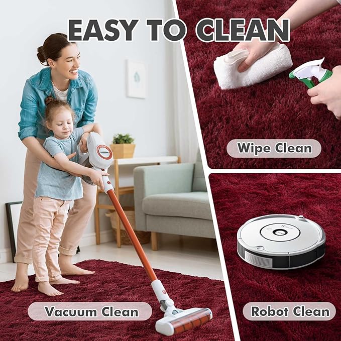 Area Rugs for Living Room, 5x7 Feet Soft Fluffy Shagg Plush Rug High Pile Large Indoor Modern Non-Slip Floor Carpet for Bedroom Nursery Girls Kids Home Room Dorm Decor Aesthetic Burgundy