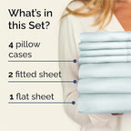 Split King Sheets Set 7 Piece - Includes 4 Pillowcases - Bed Sheets Split King - Soft Hotel Luxury Bedding - Cooling, Comfy & Breathable - 1 Flat & 2 Fitted & 4 Pillowcases w/ Deep Pockets - Ice Blue