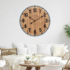 Large Old Town Farmhouse Wall Clock 24 Inch Rustic Antique Wood with Metal Circle and Large Numerals Silent Battery Operated Wall Clock for Office Kitchen Bedroom Living Room